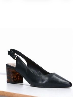 Aldo Aloicia Slingback Pumps Black Leather Tortoiseshell Court Heels Womens 6.5